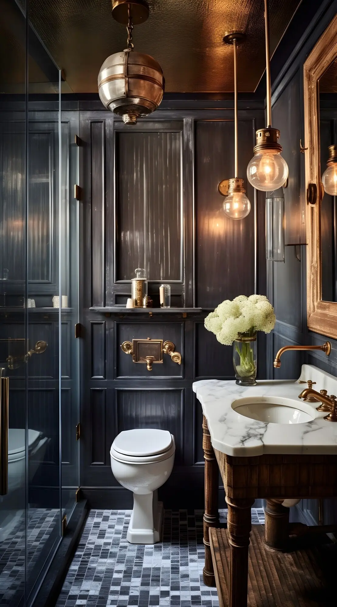 Kleiner Badezimmerbereich mit Möbeln im modernen Stil